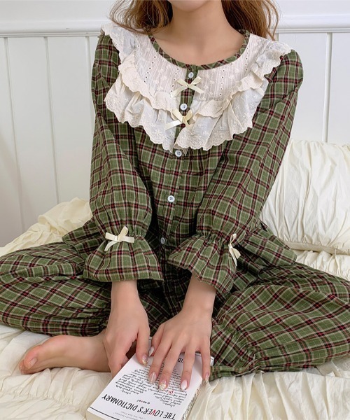 Mayree（メイリー）の「【Mayree】チェックリボンレースパジャマ