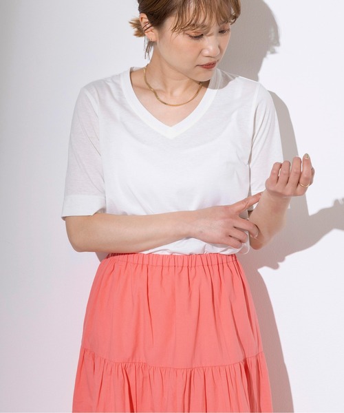 PICCIN(ピッチン)の「【日本製】V衿ドライタッチTシャツ(Tシャツ/カットソー・レディース・ブラック/オフホワイト/ブルー・M)」の2枚目の写真