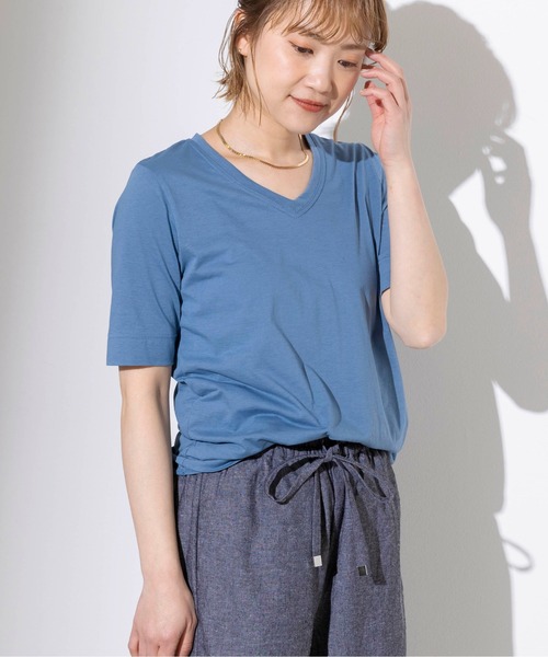 PICCIN(ピッチン)の「【日本製】V衿ドライタッチTシャツ(Tシャツ/カットソー・レディース・ブラック/オフホワイト/ブルー・M)」の3枚目の写真