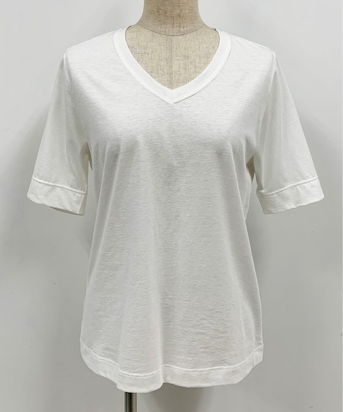 PICCIN(ピッチン)の「【日本製】V衿ドライタッチTシャツ(Tシャツ/カットソー・レディース・ブラック/オフホワイト/ブルー・M)」の6枚目の写真