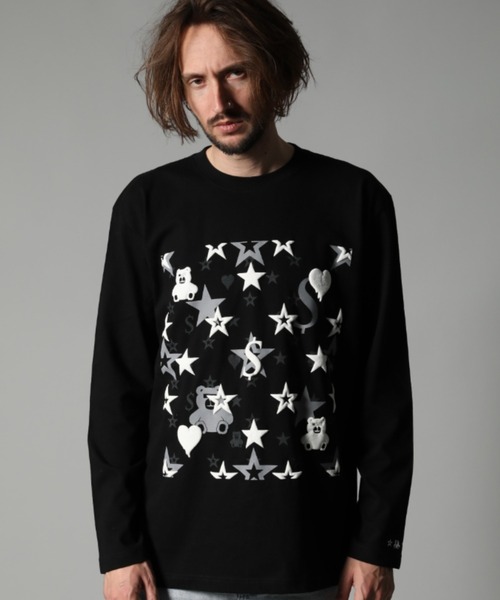 STUD MUFFIN（スタッドマフィン）の「STUD MUFFIN/スタッドマフィン/コットン天竺 ベアハートマルチフォームプリント LS Tシャツ（Tシャツ/カットソー・メンズ・ホワイト/ブラック・2/4/3）」の8枚目の写真