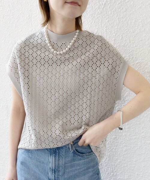 新品・39,600円☆MORABITO SPELL/カットソー ◎手洗い可 シティシアープリント カットソー ノースリーブ Tシャツ