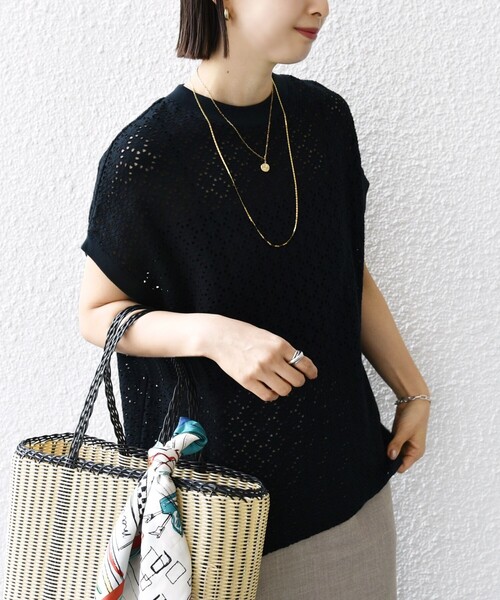 【SHIPS for women】アイレット クルーネック プルオーバー SHIPS tシャツ 「WEB限定」「手洗い可能」アイレット クルー