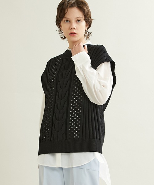 WRAPINKNOT（ラッピンノット）の「【WRAPINKNOT(ラッピンノット)】別注2WAYライトニットベスト（ベスト・レディース・ライトグレー/ブラック/オフホワイト・FREE）」の9枚目の写真