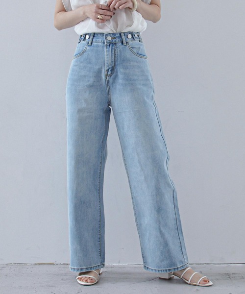 Fashion Letter（ファッションレター）の「ハイウエストワイドストレートデニム（デニムパンツ・レディース・ブルー/ライトブルー・M）」の15枚目の写真