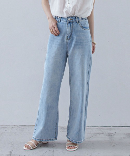 Fashion Letter（ファッションレター）の「ハイウエストワイドストレートデニム（デニムパンツ・レディース・ブルー/ライトブルー・M）」の18枚目の写真