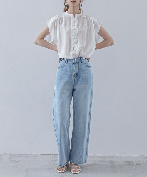 Fashion Letter（ファッションレター）の「ハイウエストワイドストレートデニム（デニムパンツ・レディース・ブルー/ライトブルー・M）」の22枚目の写真