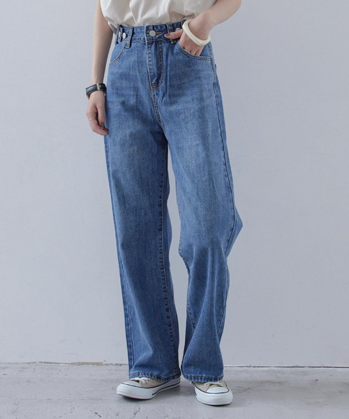 Fashion Letter（ファッションレター）の「ハイウエストワイドストレートデニム（デニムパンツ・レディース・ブルー/ライトブルー・M）」の4枚目の写真
