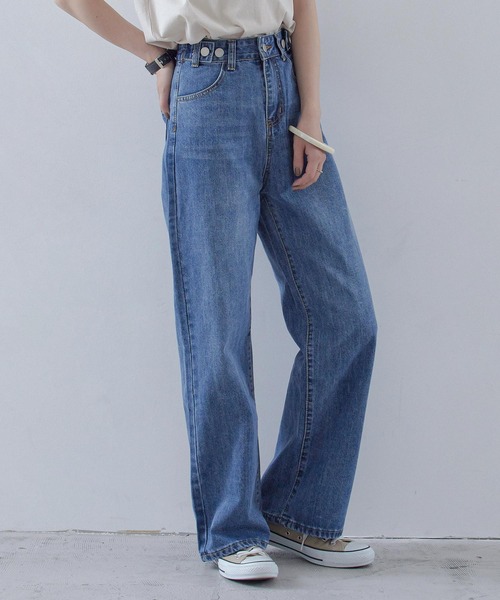 Fashion Letter（ファッションレター）の「ハイウエストワイドストレートデニム（デニムパンツ・レディース・ブルー/ライトブルー・M）」の5枚目の写真
