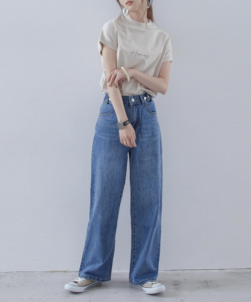 Fashion Letter（ファッションレター）の「ハイウエストワイドストレートデニム（デニムパンツ・レディース・ブルー/ライトブルー・M）」の7枚目の写真