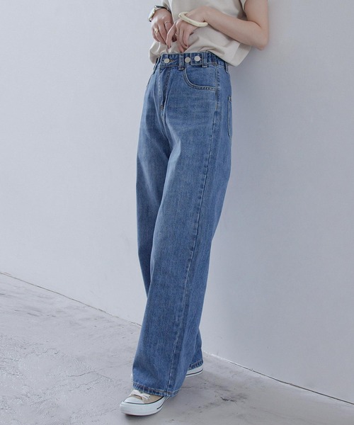 Fashion Letter（ファッションレター）の「ハイウエストワイドストレートデニム（デニムパンツ・レディース・ブルー/ライトブルー・M）」の9枚目の写真