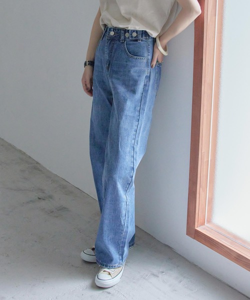 Fashion Letter（ファッションレター）の「ハイウエストワイドストレートデニム（デニムパンツ・レディース・ブルー/ライトブルー・M）」の14枚目の写真