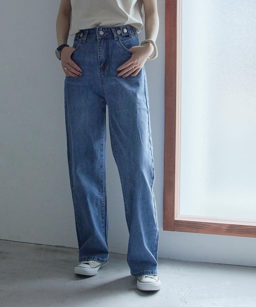 Fashion Letter（ファッションレター）の「ハイウエストワイドストレートデニム（デニムパンツ・レディース・ブルー/ライトブルー・M）」の3枚目の写真