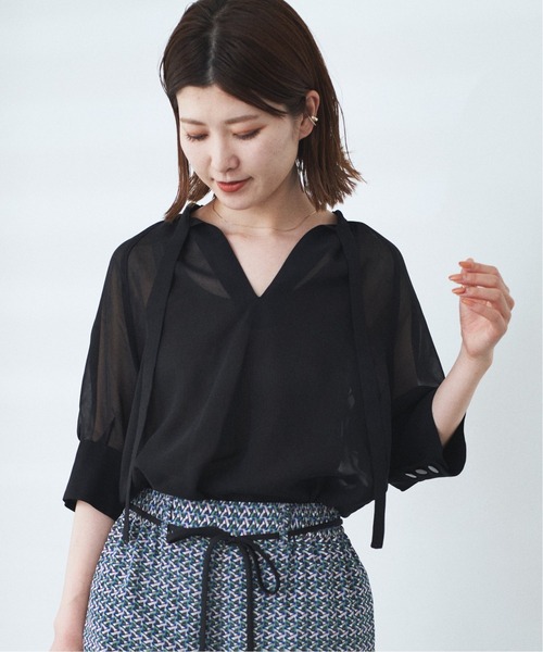 Spick & Span(スピックアンドスパン)の「#【RITO】シアーキュプラトップWITH リボン◆(シャツ/ブラウス・レディース・ベージュ/ブラック・38)」の4枚目の写真