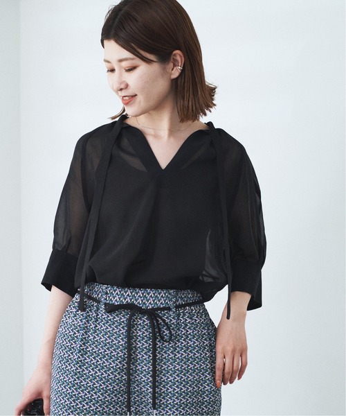 Spick & Span(スピックアンドスパン)の「#【RITO】シアーキュプラトップWITH リボン◆(シャツ/ブラウス・レディース・ベージュ/ブラック・38)」の6枚目の写真