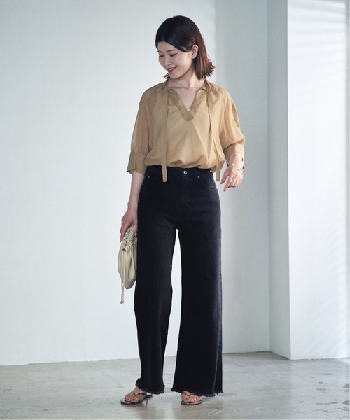 Spick & Span(スピックアンドスパン)の「#【RITO】シアーキュプラトップWITH リボン◆(シャツ/ブラウス・レディース・ベージュ/ブラック・38)」の8枚目の写真