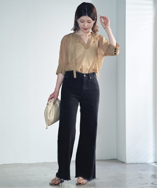 Spick & Span(スピックアンドスパン)の「#【RITO】シアーキュプラトップWITH リボン◆(シャツ/ブラウス・レディース・ベージュ/ブラック・38)」の9枚目の写真