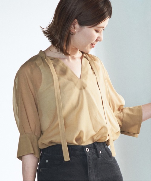 Spick & Span(スピックアンドスパン)の「#【RITO】シアーキュプラトップWITH リボン◆(シャツ/ブラウス・レディース・ベージュ/ブラック・38)」の10枚目の写真