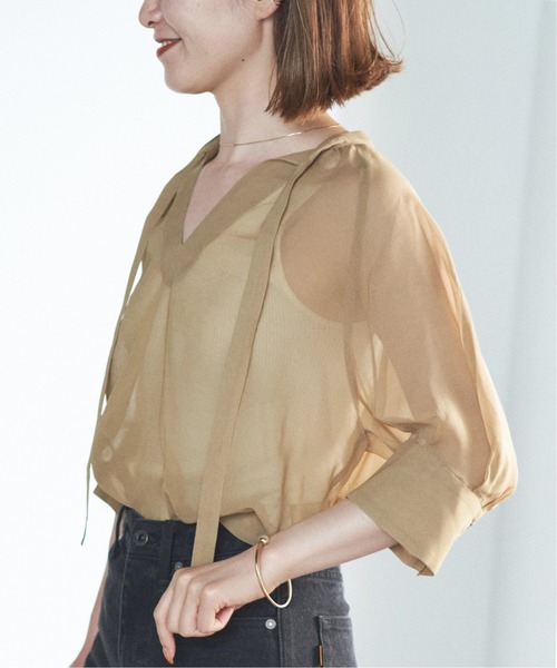 Spick & Span(スピックアンドスパン)の「#【RITO】シアーキュプラトップWITH リボン◆(シャツ/ブラウス・レディース・ベージュ/ブラック・38)」の11枚目の写真