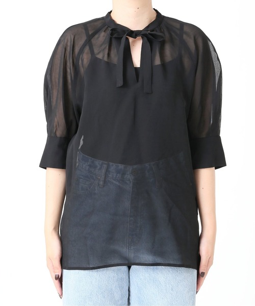 Spick & Span(スピックアンドスパン)の「#【RITO】シアーキュプラトップWITH リボン◆(シャツ/ブラウス・レディース・ベージュ/ブラック・38)」の13枚目の写真