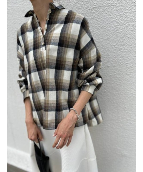 BEARDSLEY（ビアズリー）の「チェック襟付きプルオーバー（シャツ/ブラウス・レディース・ベージュ/ブラック・FREE）」の14枚目の写真