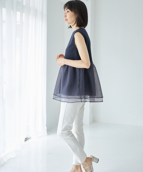 &. NOSTALGIA(アンドドットノスタルジア)の「【ZOZO限定】オーガンジー切り替えトップス(Tシャツ/カットソー・レディース・ダークネイビー/ブラック/ホワイト・FREE)」の13枚目の写真