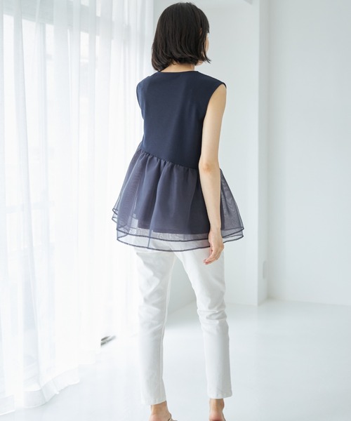 &. NOSTALGIA(アンドドットノスタルジア)の「【ZOZO限定】オーガンジー切り替えトップス(Tシャツ/カットソー・レディース・ダークネイビー/ブラック/ホワイト・FREE)」の14枚目の写真