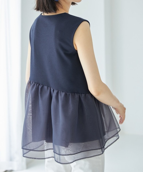 &. NOSTALGIA(アンドドットノスタルジア)の「【ZOZO限定】オーガンジー切り替えトップス(Tシャツ/カットソー・レディース・ダークネイビー/ブラック/ホワイト・FREE)」の16枚目の写真