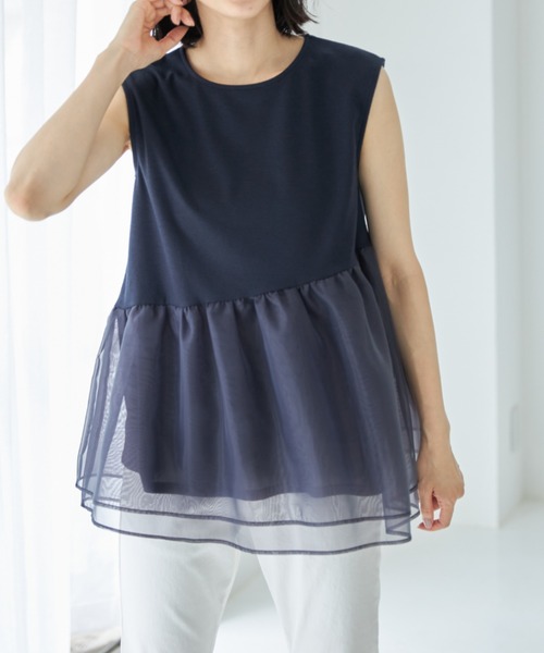 &. NOSTALGIA(アンドドットノスタルジア)の「【ZOZO限定】オーガンジー切り替えトップス(Tシャツ/カットソー・レディース・ダークネイビー/ブラック/ホワイト・FREE)」の15枚目の写真