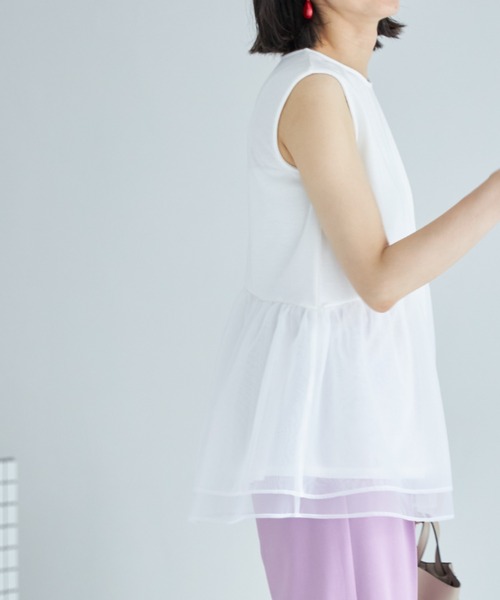 &. NOSTALGIA(アンドドットノスタルジア)の「【ZOZO限定】オーガンジー切り替えトップス(Tシャツ/カットソー・レディース・ダークネイビー/ブラック/ホワイト・FREE)」の8枚目の写真