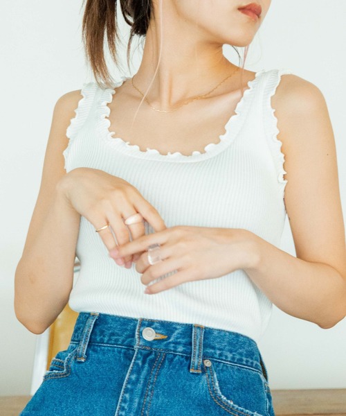 WEGO（ウィゴー）の「WEGO/【ZOZOTOWN＆一部店限定】メロウニットタンク（タンクトップ・レディース・ホワイト/ブラック/ベージュ/パープル/ピンク/グリーン・FREE）」の2枚目の写真