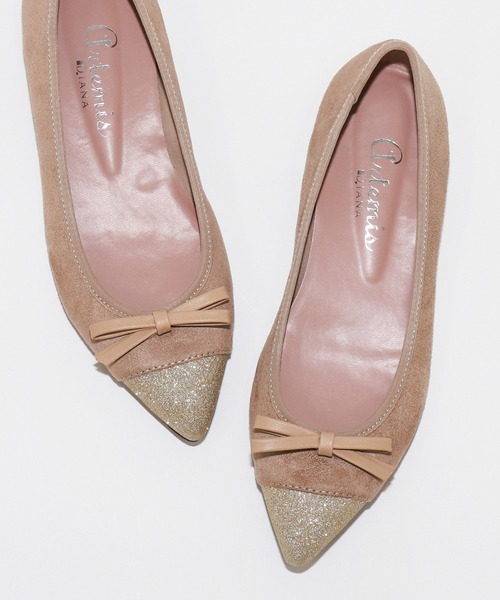 artemis by DIANA つま先グリッターリボンフラットシューズ25cm 22秋新色】つま先グリッターリボンフラットシューズ | アルテミス by