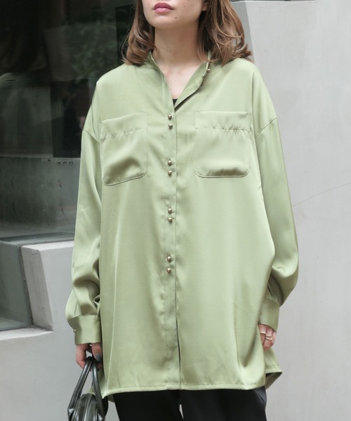 CORNERS（コーナーズ）の「ヴィンテージサテンダブルボタンシャツ（シャツ/ブラウス・レディース・ベージュ系その他/グリーン系その他/ブルー/オレンジ・M）」の13枚目の写真