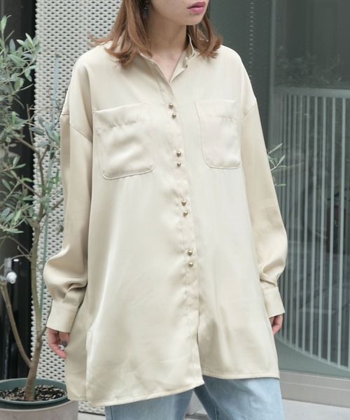 CORNERS（コーナーズ）の「ヴィンテージサテンダブルボタンシャツ（シャツ/ブラウス・レディース・ベージュ系その他/グリーン系その他/ブルー/オレンジ・M）」の5枚目の写真