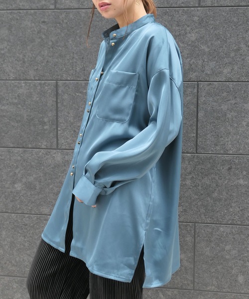 CORNERS（コーナーズ）の「ヴィンテージサテンダブルボタンシャツ（シャツ/ブラウス・レディース・ベージュ系その他/グリーン系その他/ブルー/オレンジ・M）」の8枚目の写真