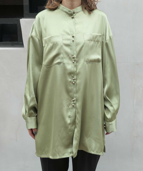 CORNERS（コーナーズ）の「ヴィンテージサテンダブルボタンシャツ（シャツ/ブラウス・レディース・ベージュ系その他/グリーン系その他/ブルー/オレンジ・M）」の9枚目の写真