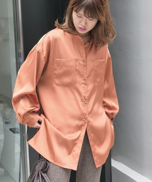 CORNERS（コーナーズ）の「ヴィンテージサテンダブルボタンシャツ（シャツ/ブラウス・レディース・ベージュ系その他/グリーン系その他/ブルー/オレンジ・M）」の18枚目の写真