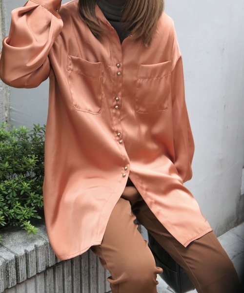 CORNERS（コーナーズ）の「ヴィンテージサテンダブルボタンシャツ（シャツ/ブラウス・レディース・ベージュ系その他/グリーン系その他/ブルー/オレンジ・M）」の15枚目の写真