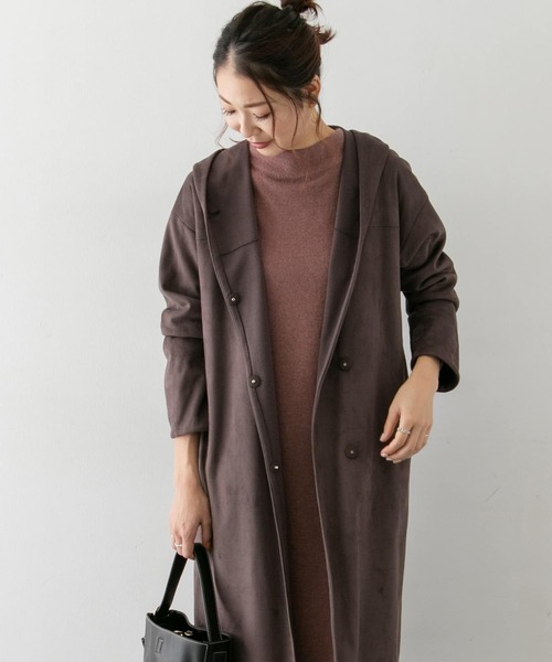 スエードフードコーディガン