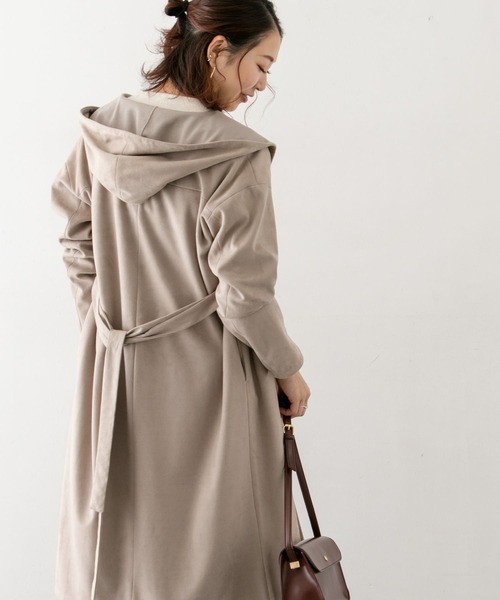 スエードフードコーディガン