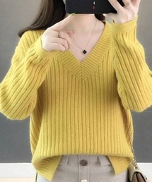 ACT | モヘアタッチ Vネック リブニット(ニット/セーター)