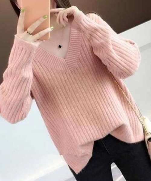 ACT（アクト）の「モヘアタッチ Vネック リブニット（ニット/セーター・レディース・ベージュ/グリーン/イエロー/ピンク/アイボリー・FREE）」の17枚目の写真