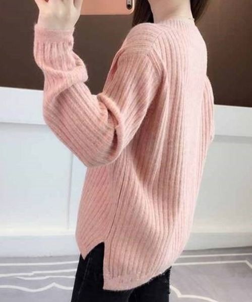 ACT（アクト）の「モヘアタッチ Vネック リブニット（ニット/セーター・レディース・ベージュ/グリーン/イエロー/ピンク/アイボリー・FREE）」の8枚目の写真