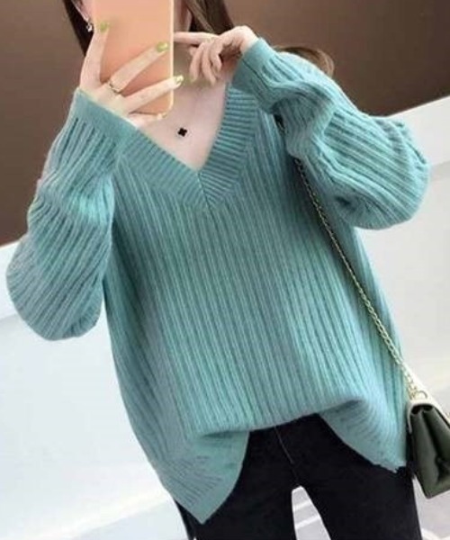 ACT（アクト）の「モヘアタッチ Vネック リブニット（ニット/セーター・レディース・ベージュ/グリーン/イエロー/ピンク/アイボリー・FREE）」の12枚目の写真