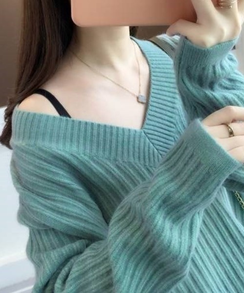 ACT（アクト）の「モヘアタッチ Vネック リブニット（ニット/セーター・レディース・ベージュ/グリーン/イエロー/ピンク/アイボリー・FREE）」の18枚目の写真