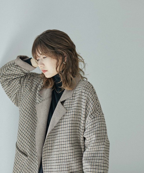 Fashion Letter(ファッションレター)の「オーバーサイズチェック柄チェスターコート(チェスターコート・レディース・ブラウン/ベージュ/ダークブラウン/チャコール・M)」の4枚目の写真