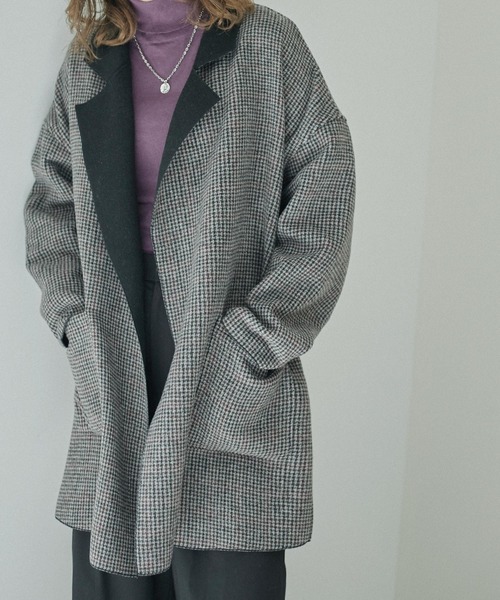 Fashion Letter(ファッションレター)の「オーバーサイズチェック柄チェスターコート(チェスターコート・レディース・ブラウン/ベージュ/ダークブラウン/チャコール・M)」の2枚目の写真