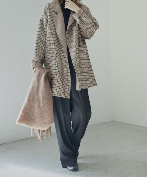 Fashion Letter(ファッションレター)の「オーバーサイズチェック柄チェスターコート(チェスターコート・レディース・ブラウン/ベージュ/ダークブラウン/チャコール・M)」の16枚目の写真