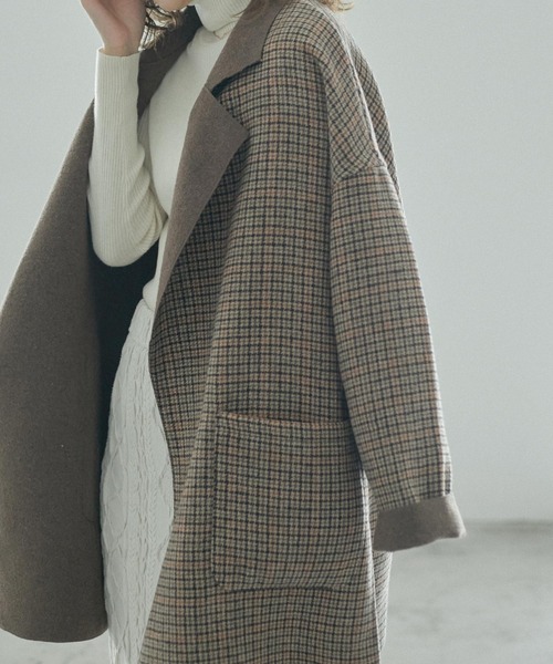 Fashion Letter(ファッションレター)の「オーバーサイズチェック柄チェスターコート(チェスターコート・レディース・ブラウン/ベージュ/ダークブラウン/チャコール・M)」の13枚目の写真