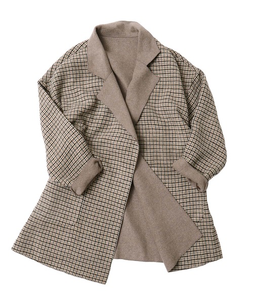 Fashion Letter(ファッションレター)の「オーバーサイズチェック柄チェスターコート(チェスターコート・レディース・ブラウン/ベージュ/ダークブラウン/チャコール・M)」の15枚目の写真